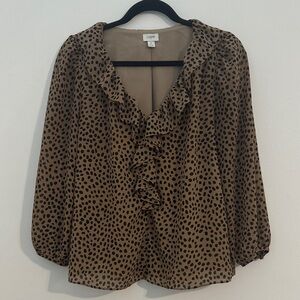 J. Crew V-neck Ruffle Blouse with 3/4 Length Sleeves